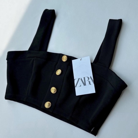 Zara Black Crop Top with Gold Buttons - Picture 14 of 16